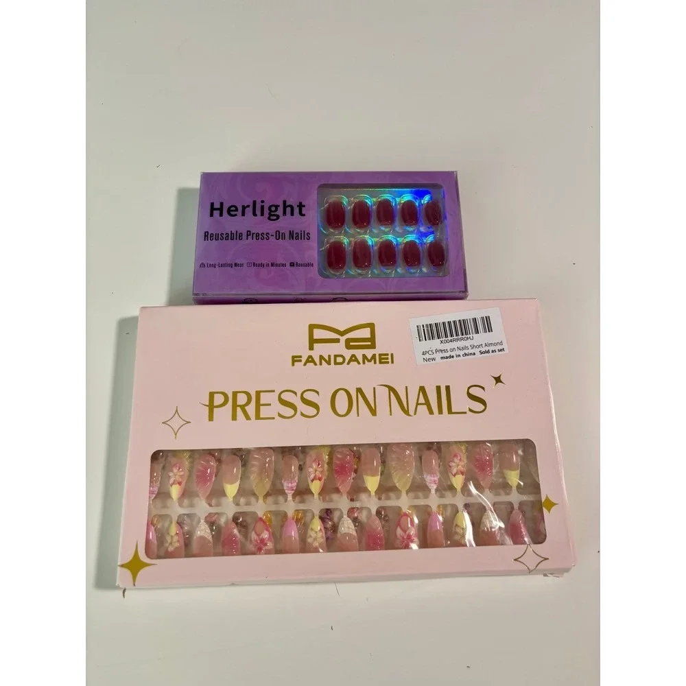 Press On Nails Pink Floral Mauve Short Almond Manicure Nail Art Salon Girly